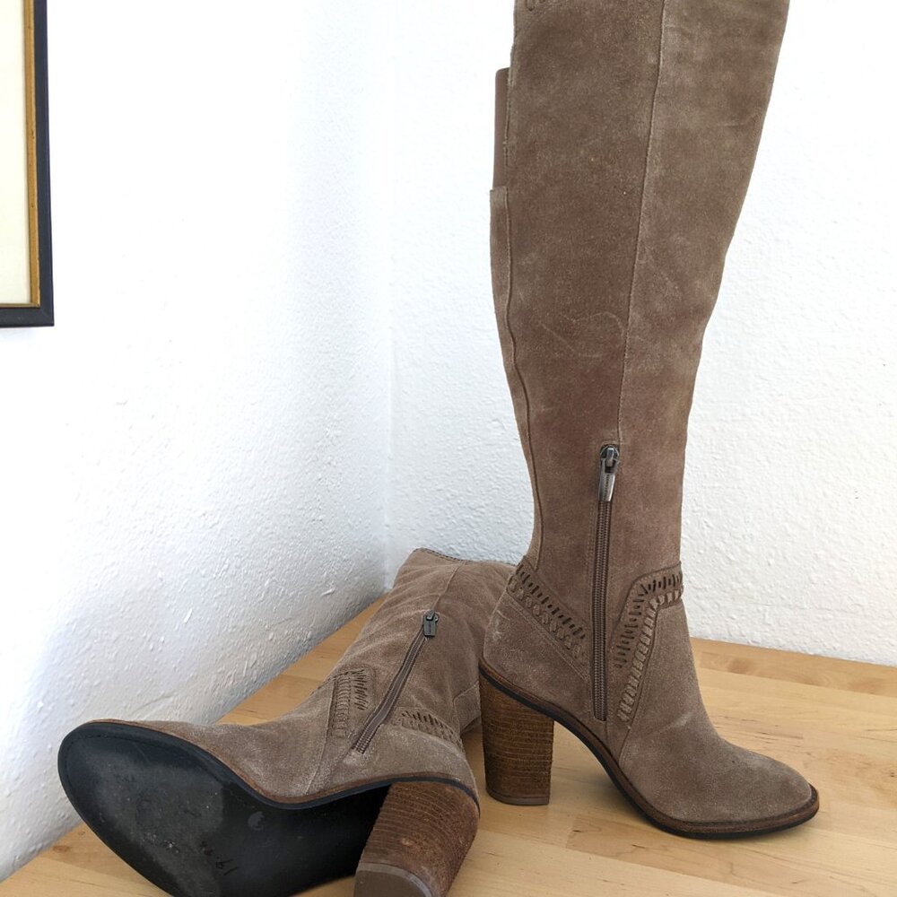 Vince Camuto Madolee Over The Knee Taupe Suede Leather Boots Women's Sz. 5.5 - Picture 4 of 9